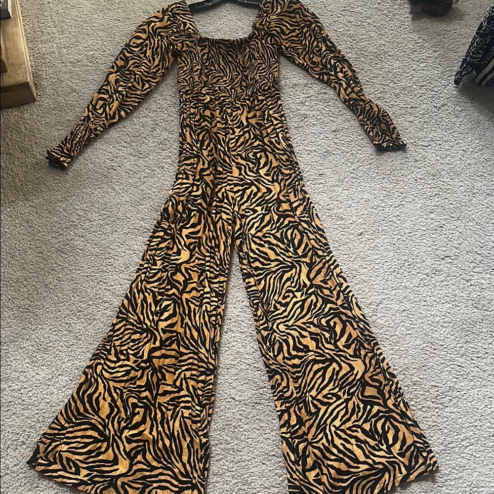 Anthropologie Orange and Black Jumpsuit with Bold Animal Print!!